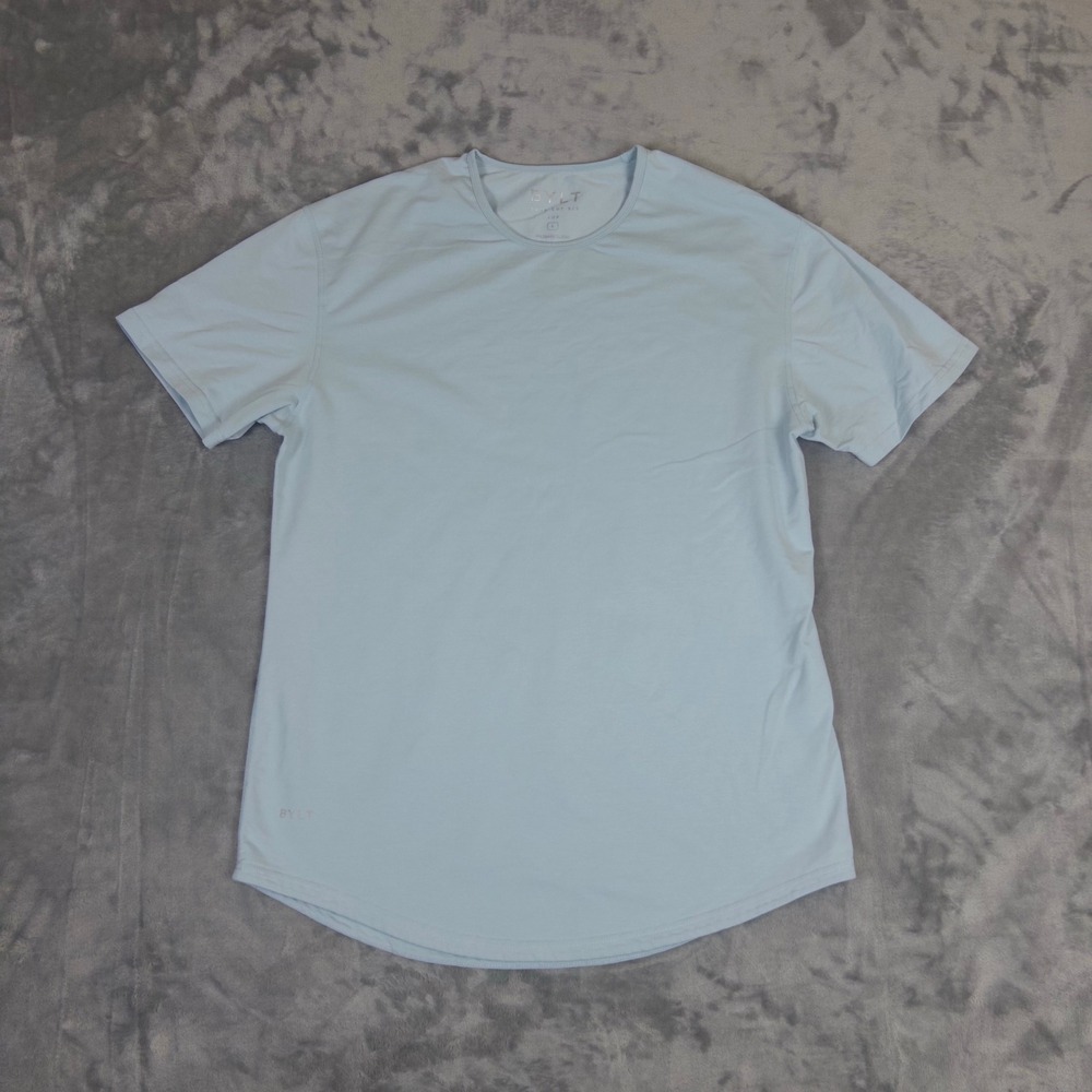 BYLT Drop Cut Lux Tee Mens L Light Blue Short Sleeve Curved Hem Athletic Shirt